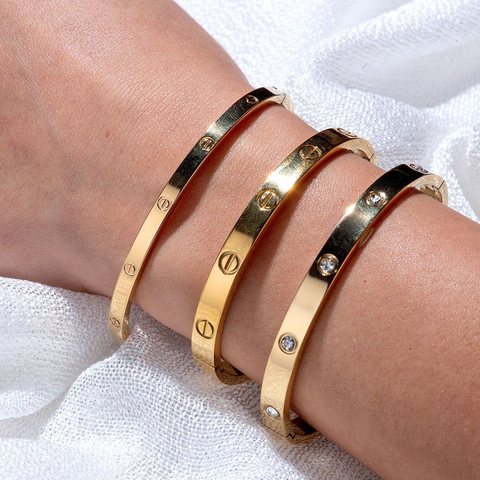 Çelik Bileklik Taşlı Cartier Model