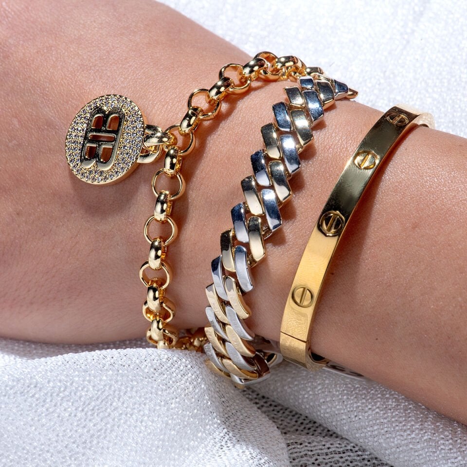 Özel Seri Bileklik Taşsız Cartier Model Gold Çelik Bileklik