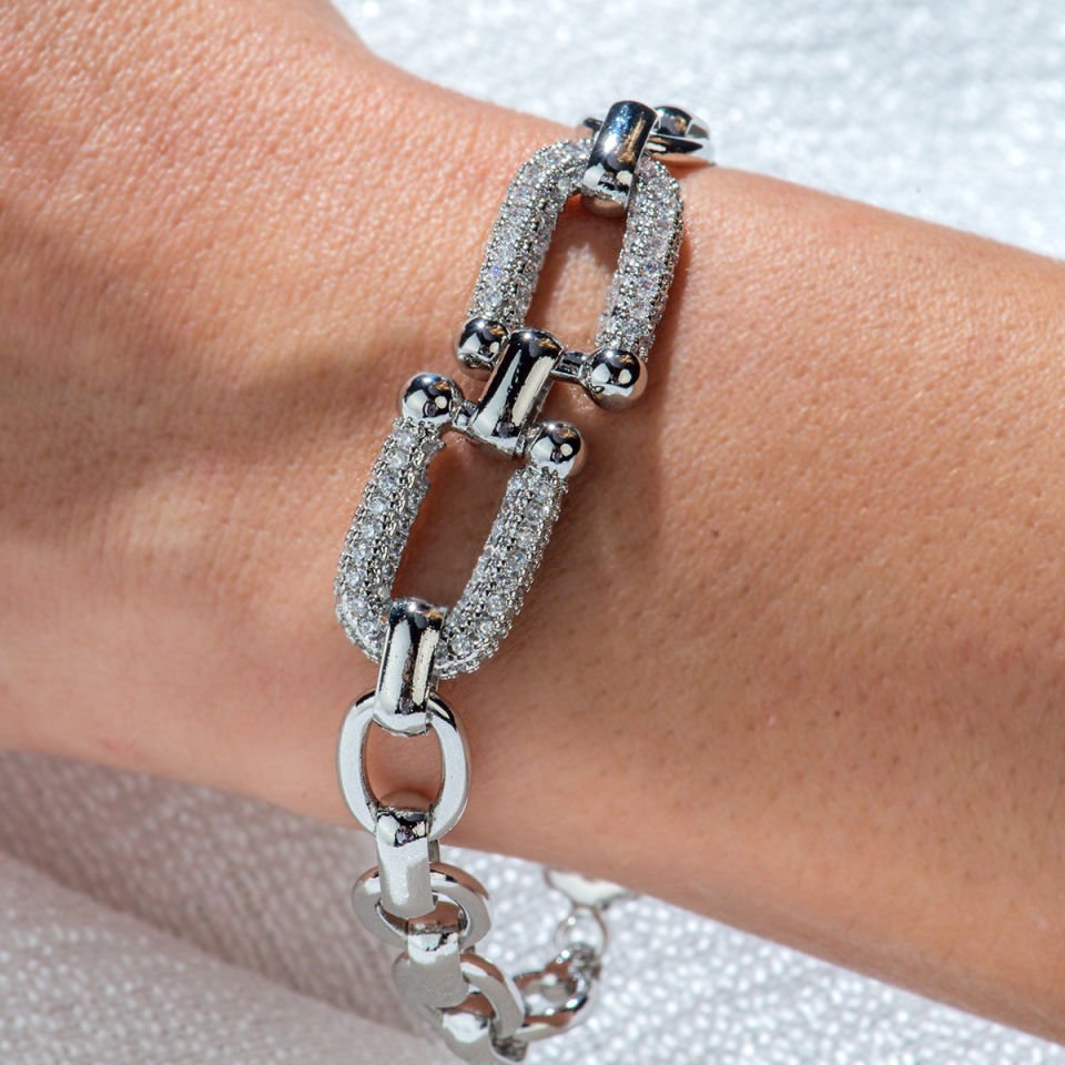 Sallantılı Bileklik Silver Taşlı İthal Bileklik