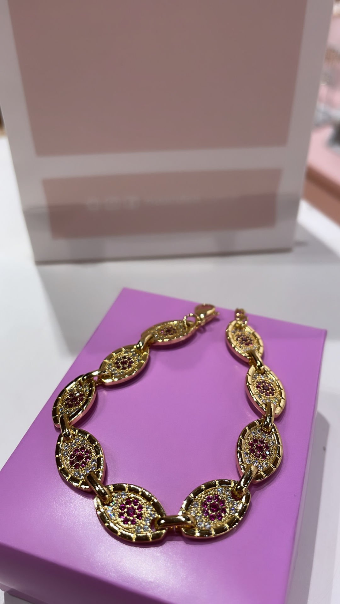 Gold Bileklik Pembe Taşlı Gold Bileklik