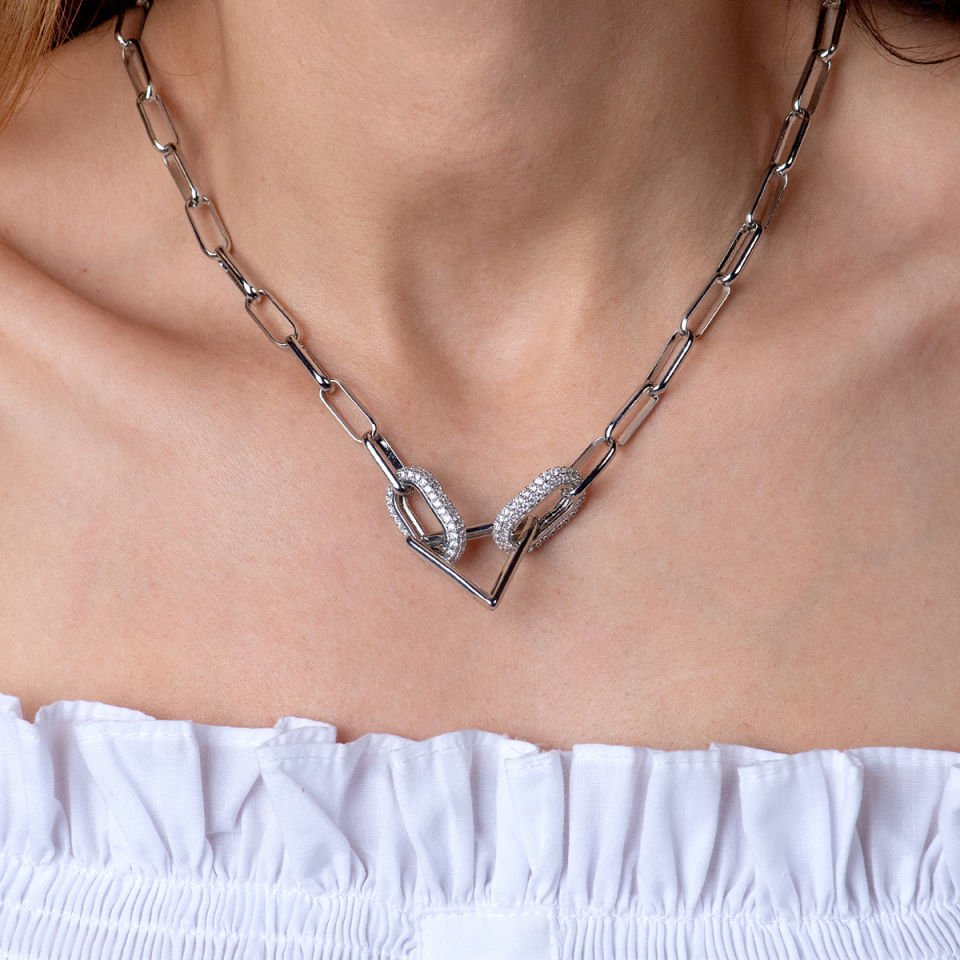 Üçgen Kolye Zirkon Taşlı Silver Üçgen Kolye