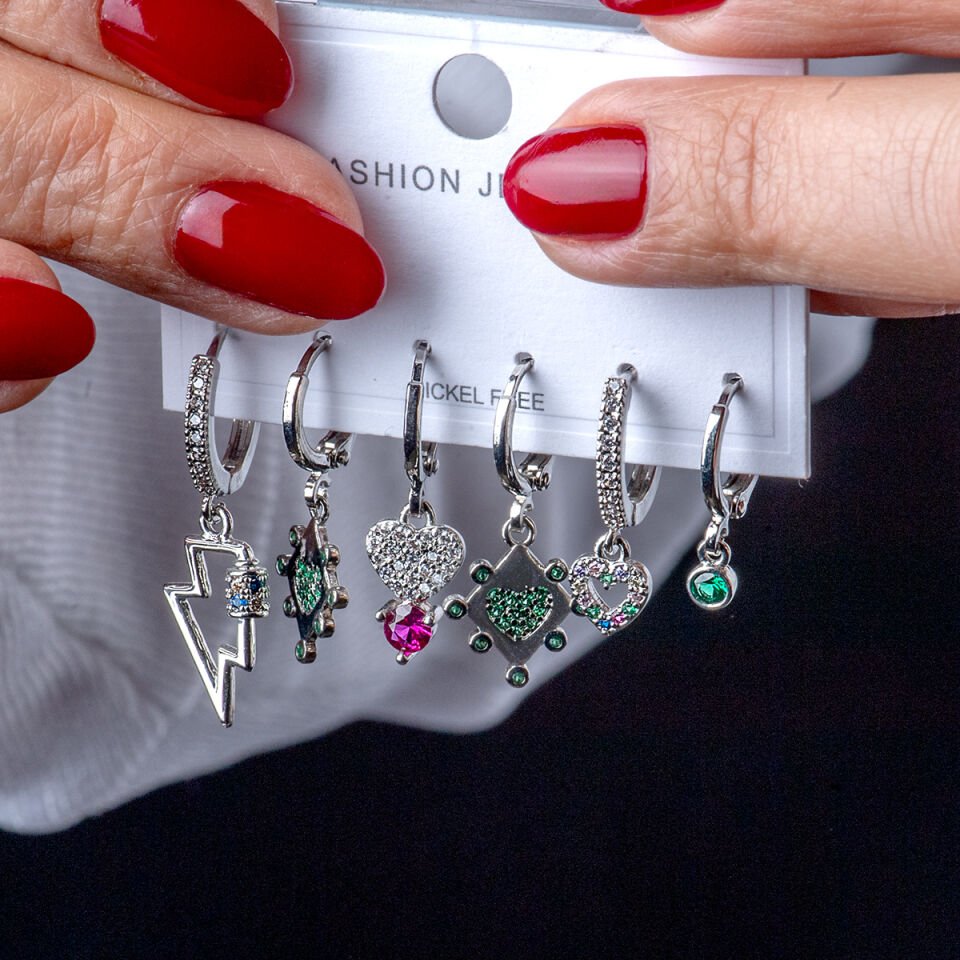 Altılı Silver Küpe Seti