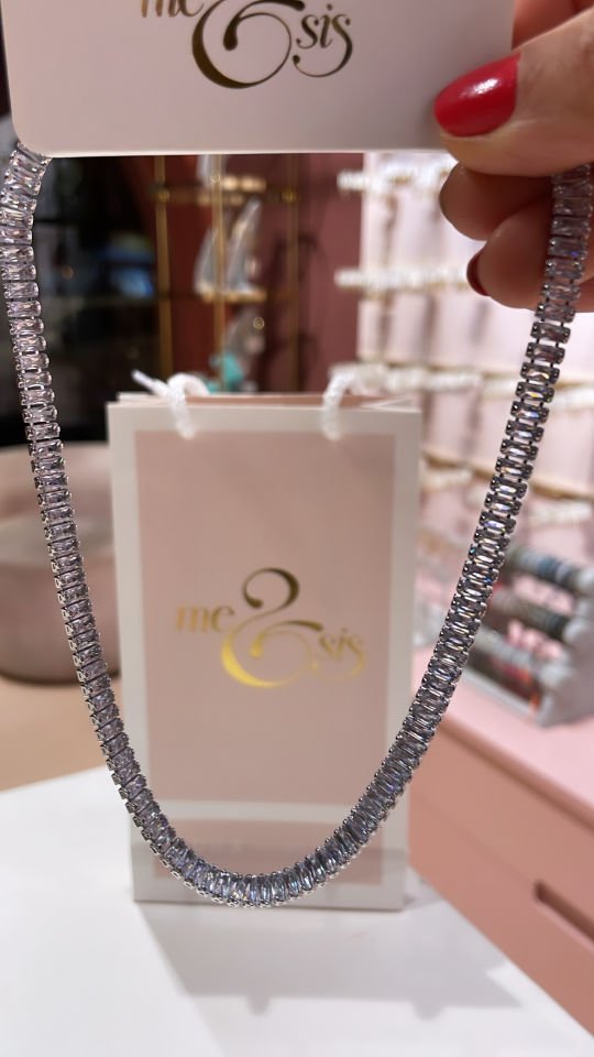 Taşlı İthal Kolye Kesme Taşlı Silver Kolye