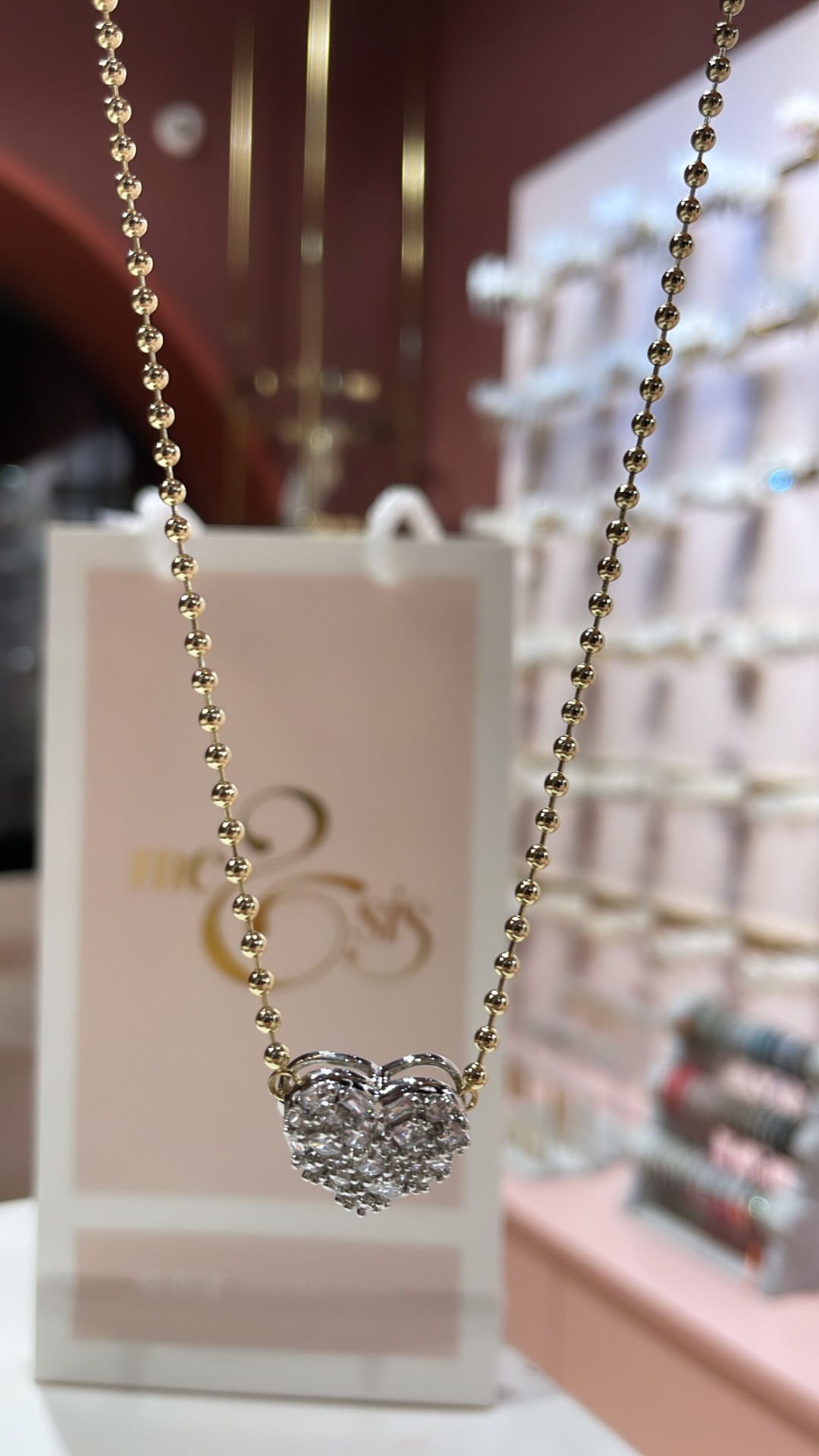 Taşlı İthal Kolye Silver Taşlı Gold Zincir Kalp Kolye
