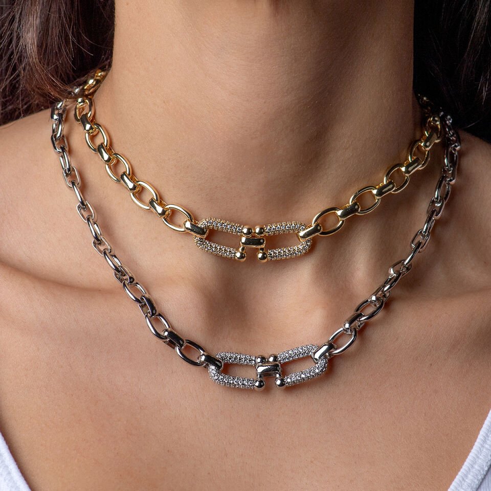 İthal Seri Kolye Gold Taşlı İthal Kolye
