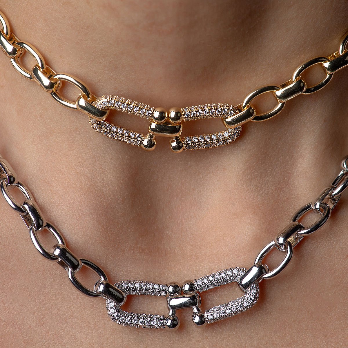 İthal Seri Kolye Silver Taşlı İthal Kolye