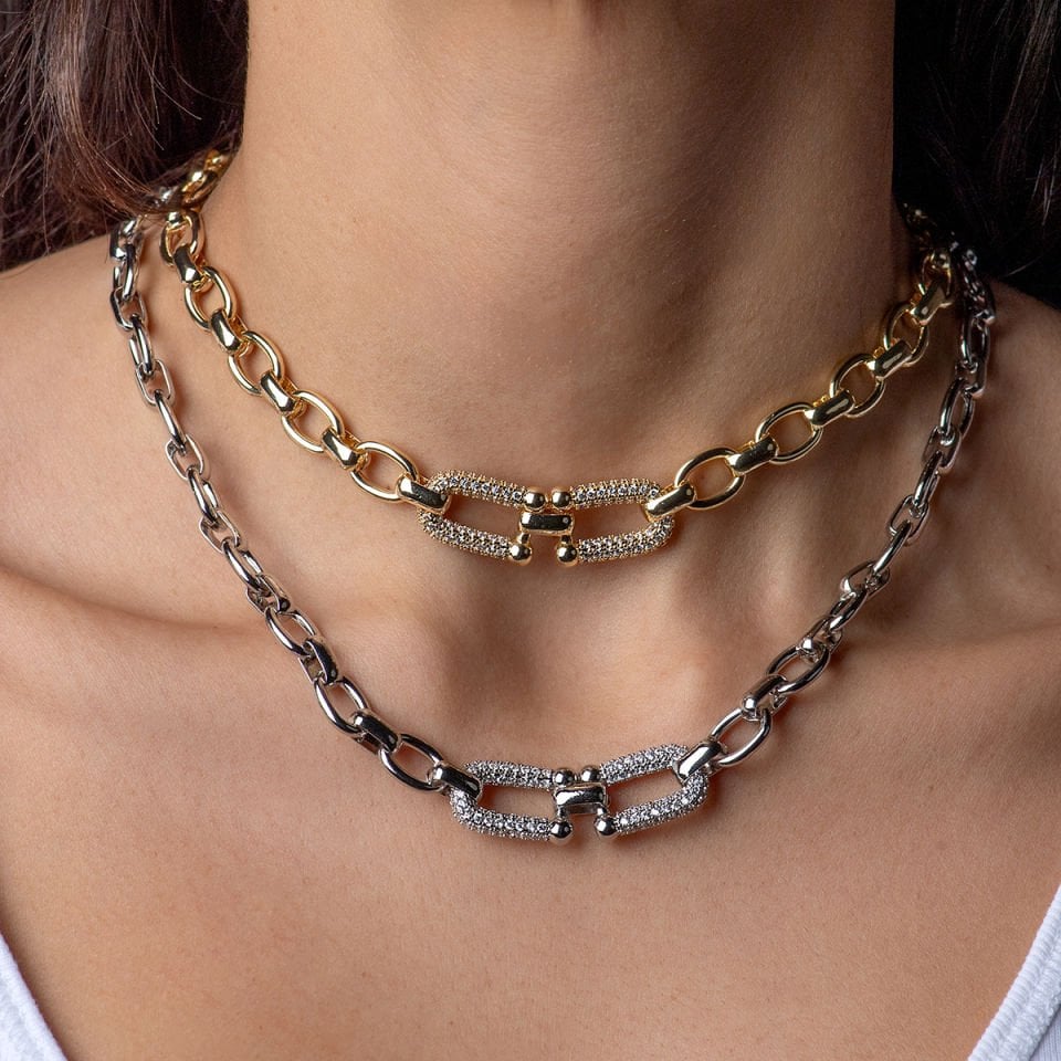 İthal Seri Kolye Silver Taşlı İthal Kolye