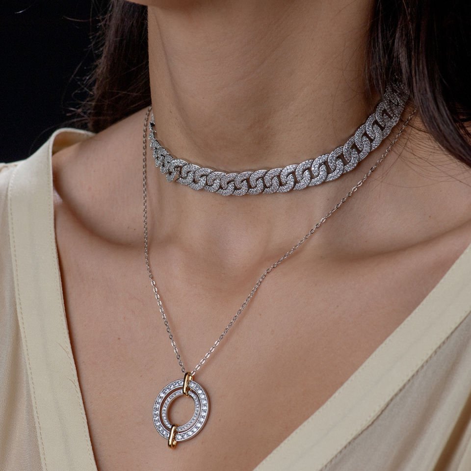 Özel Seri Kolye Full Taşlı Silver Kolye