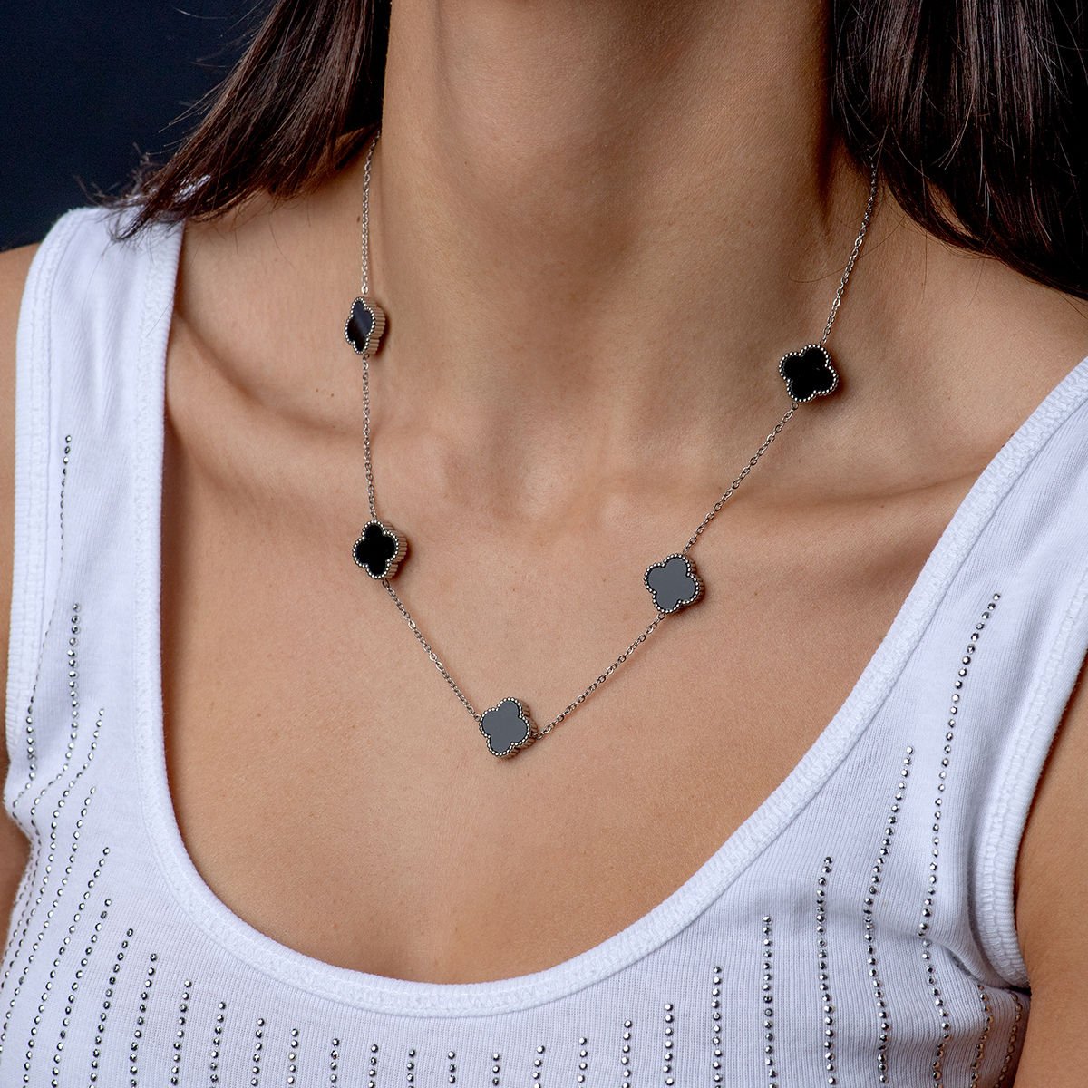 Minimal Zincir Kolye Yonca Model Çelik Kolye
