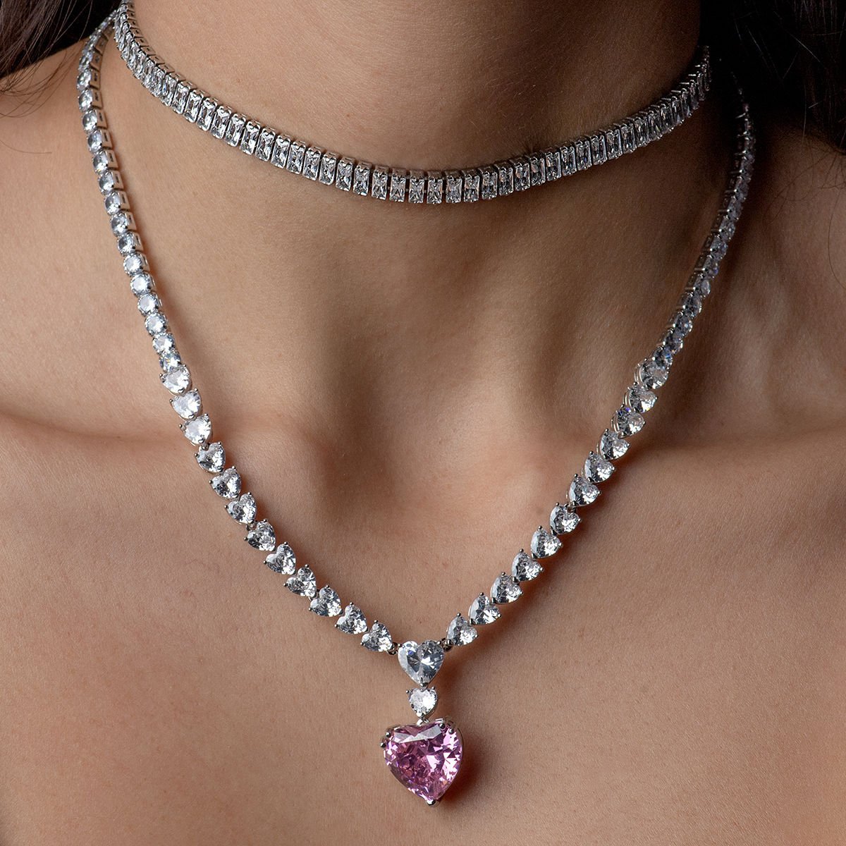Zirkon Taşlı Kolye Kesme Taşlı Silver Kolye
